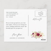 バーガンディーマルサラとブッシュの結婚式の写真にお礼を言う ポストカード (裏面)