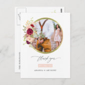 バーガンディーマルサラとブッシュの結婚式写真のお礼 ポストカード (正面/裏面)