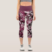 バーガンディーマーブル抽象芸術 カプリレギンス (正面)