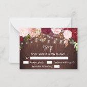 バーガンディーメイソンジャールウッドバジェットライトフラワーRSVP ノートカード (正面)
