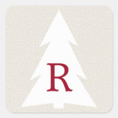 バーガンディーモノグラム、ベージュの白い幾何学的な木 スクエアシール (正面)