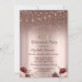 バーガンディーラメ, ローズゴールド 退職 招待状 (正面)