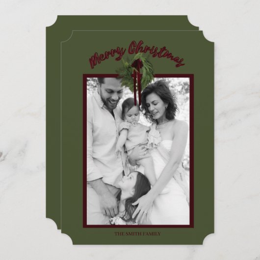 バーガンディーリースのクリスマスカード(名入れ) セーブザデート (正面/裏面)