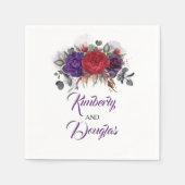 バーガンディーレッドとナス紫のフローラ結婚ズ スタンダードカクテルナプキン (正面)