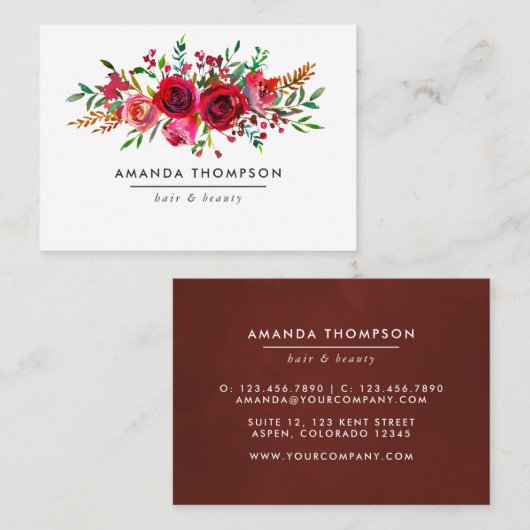 バーガンディーレッドとピンクフローラ 名刺 (正面/裏面)