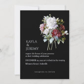 バーガンディーレッドとホワイトの芍薬が一つになったウェディング 招待状 (正面)