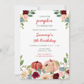 バーガンディーレッドと赤面カボチャの誕生日パーティー 招待状 (正面)