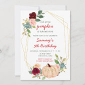 バーガンディーレッドと赤面カボチャの誕生日パーティー 招待状 (正面)