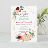 バーガンディーレッドと赤面カボチャ赤ちゃんシャワー 招待状 (スタンド正面)