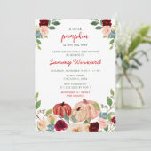 バーガンディーレッドと赤面カボチャ赤ちゃんシャワー 招待状 (スタンド正面)