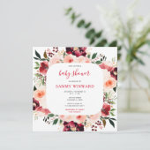 バーガンディーレッドと赤面ピンクのフローラ赤ちゃんシャワー 招待状 (スタンド正面)