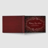 バーガンディーレッドと金ゴールドフローラヴィンテージウェディング ゲストブック (全面)