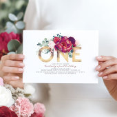 バーガンディーレッドと金ゴールドフローラ1st誕生日 招待状