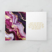 バーガンディーレッドと金ゴールドマーブルアゲート誕生日パーティー カード (内部)