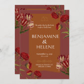 バーガンディーレッドの花の招待状 招待状 (正面/裏面)