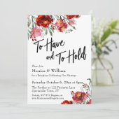 バーガンディーレッドの花をあしらった「To Have and to Hold」 招待状 (スタンド正面)