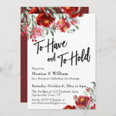 バーガンディーレッドの花をあしらった「To Have and to Hold」 招待状 (正面/裏面)