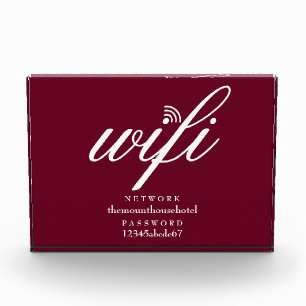 バーガンディーレッドのWifiネットワークとパスワードサイン フォトブロック