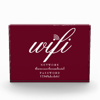 バーガンディーレッドのWifiネットワークとパスワードサイン フォトブロック