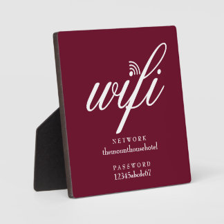 バーガンディーレッドのWifiネットワークとパスワードサイン フォトプラーク