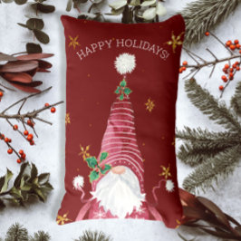 バーガンディーレッドクリスマス格言ウォーターカラーホリースター ランバークッション