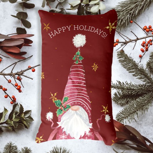 バーガンディーレッドクリスマス格言ウォーターカラーホリースター ランバークッション
