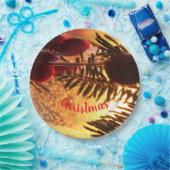 バーガンディーレッドグリーンと金ゴールド ペーパープレート (パーティー)