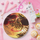 バーガンディーレッドグリーンと金ゴールド ペーパープレート (パーティー)