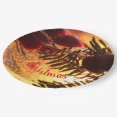 バーガンディーレッドグリーンと金ゴールド ペーパープレート (アングル)