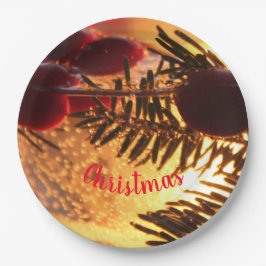 バーガンディーレッドグリーンと金ゴールド ペーパープレート