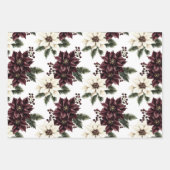 バーガンディーレッドグリーンクリスマス弓 ラッピングペーパーシート (正面3)