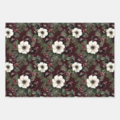 バーガンディーレッドグリーンクリスマス弓 ラッピングペーパーシート (正面2)