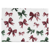 バーガンディーレッドグリーンクリスマス弓 ラージペーパーバッグ (裏面)