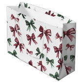 バーガンディーレッドグリーンクリスマス弓 ラージペーパーバッグ (裏面アングル)