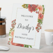 バーガンディーレッドコーラルピンクローズ90誕生日 台座サイン (インサイチュ)