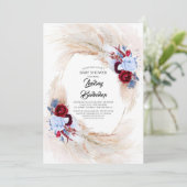 バーガンディーレッドダスティブルーパンパスグラスベビーシャワー 招待状 (スタンド正面)