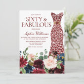 バーガンディーレッドドレスウォーター色フローラ60誕生日 招待状 (スタンド正面)