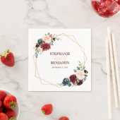 バーガンディーレッドネイビーフローラ幾何学紙ナプキン スタンダードカクテルナプキン (インサイチュ)