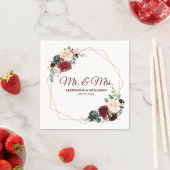 バーガンディーレッドネイビーフローラ幾何学紙ナプキン スタンダードカクテルナプキン (インサイチュ)