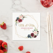 バーガンディーレッドネイビーフローラ幾何学紙ナプキン スタンダードカクテルナプキン (インサイチュ)