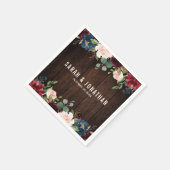 バーガンディーレッドネイビーフローラ木製紙ナプキン スタンダードカクテルナプキン (角)