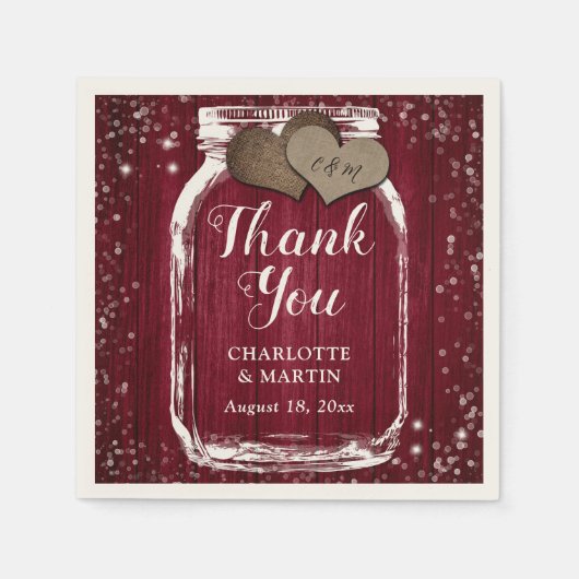バーガンディーレッドバーンウッドメイソンジャガーサンキュー結婚ズ スタンダードカクテルナプキン (正面)