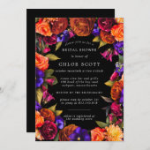 バーガンディーレッドパープルオレンジフローラブライダルシャワーイン 招待状 (正面/裏面)