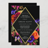 バーガンディーレッドパープルオレンジフローラブライダルシャワーイン 招待状 (正面/裏面)