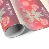 バーガンディーレッドピンクとオレンジ色のフローラ ラッピングペーパー (ロールコーナー)