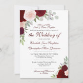 バーガンディーレッドピンクウォーターバラフォーマルズ結婚ズ 招待状 (正面)