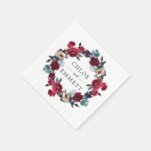 バーガンディーレッドピンクフローラカスタムウェディング スタンダードカクテルナプキン (角)