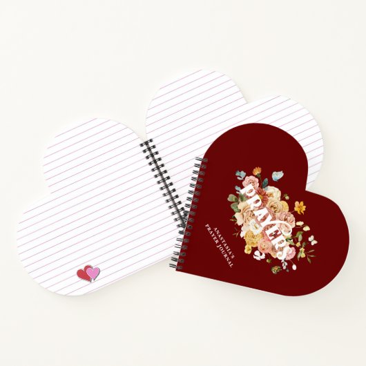 バーガンディーレッドピンクフローラハート祈りの言葉ジャーナル ノートブック (内部)