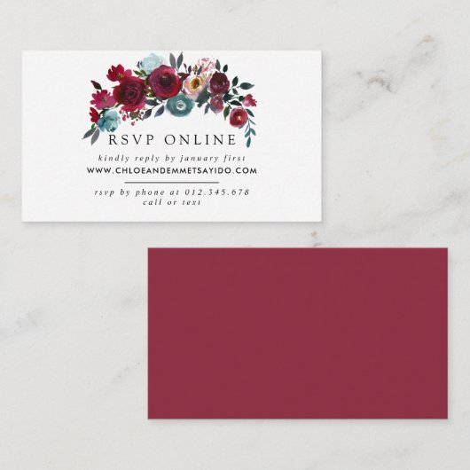 バーガンディーレッドピンクフローラ結婚ズWebサイトRSVP エンクロージャーカード (正面/裏面)