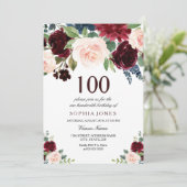バーガンディーレッドピンクフローラ100th誕生日パーティー 招待状 (スタンド正面)
